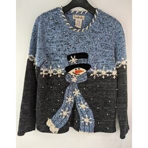 Vintage Timberlea Blue Snowman Winter Christmas holiday sweater Small | 1089